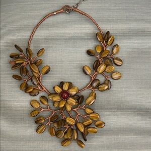 Handcrafted Floral Necklace in Brown and Gold